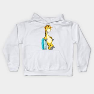 Giraffe with Stack of Books Kids Hoodie